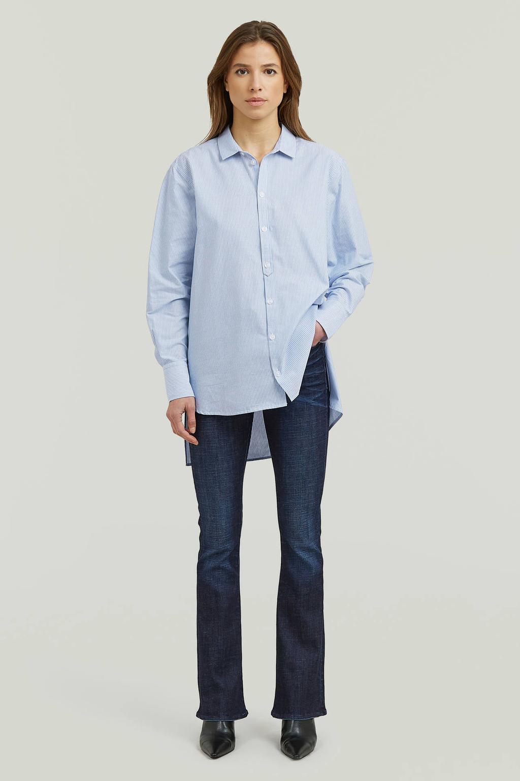 Dark blue denim dames G-STAR flared jeans van katoen met regular waist, rits- en drukknoopsluiting en effen