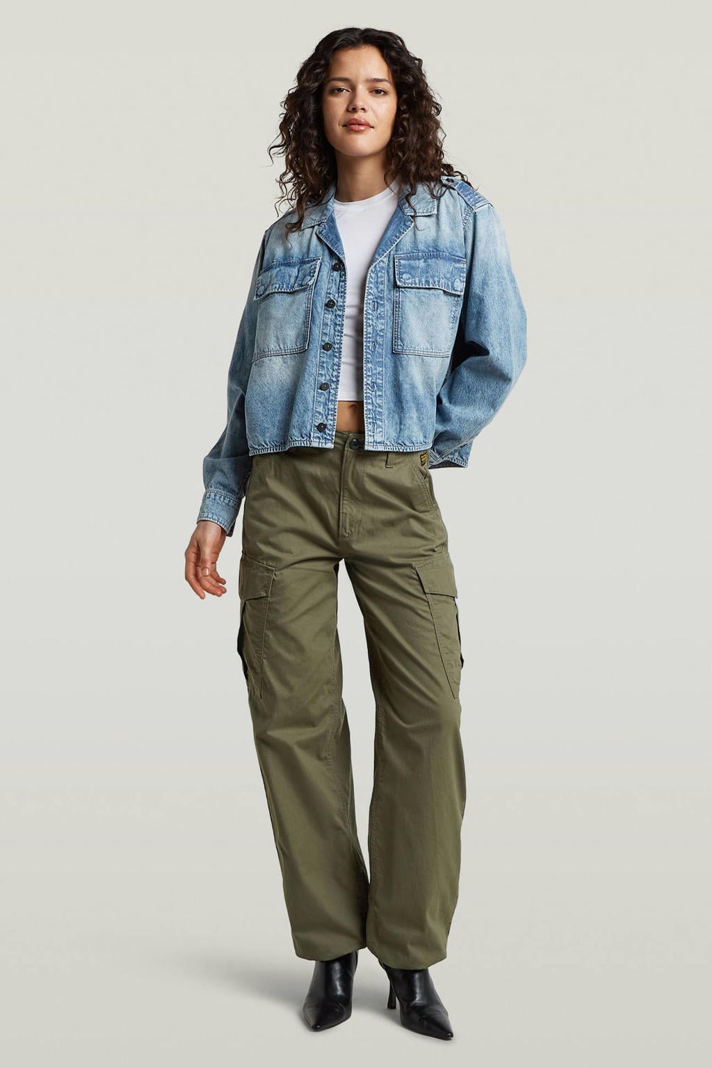 dames G-STAR blouse van denim met effen, lange mouwen, klassieke kraag en knoopsluiting