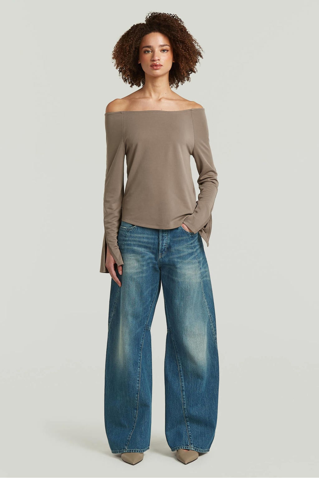 Medium blue denim dames G-STAR Contor 3D loose fit jeans mediumblauw van katoen met drukknoopsluiting en effen