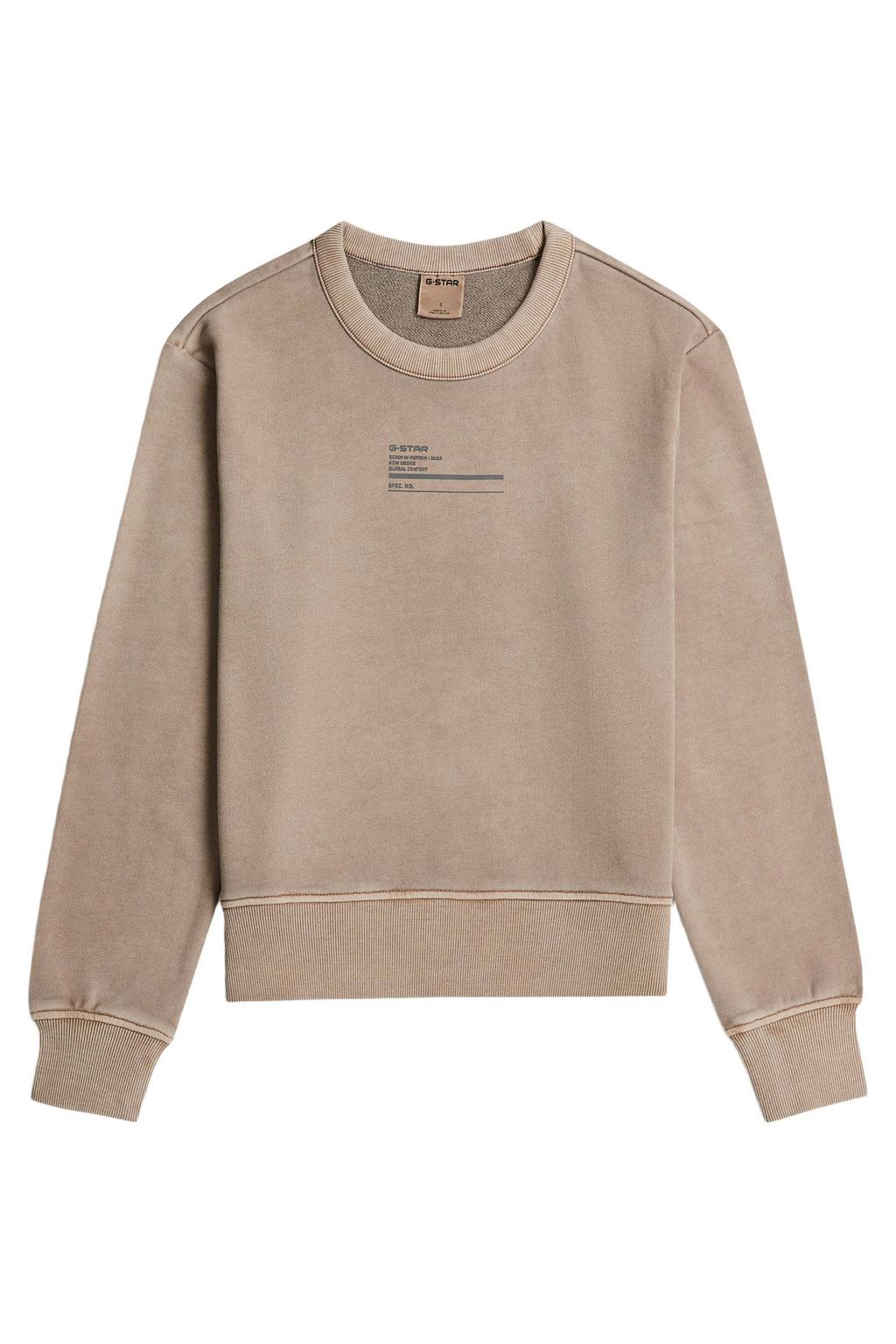 Taupe dames G-STAR katoenen sweater met lange mouwen en ronde hals