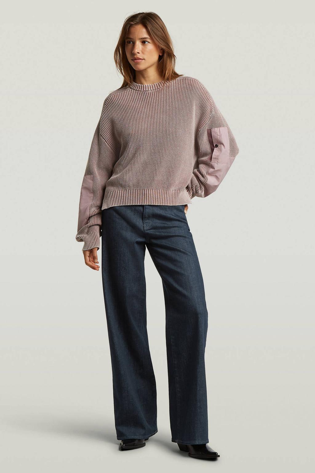 Dark blue denim dames G-STAR Deckk 2.0 wide leg jeans van denim met high waist, rits- en knoopsluiting en effen