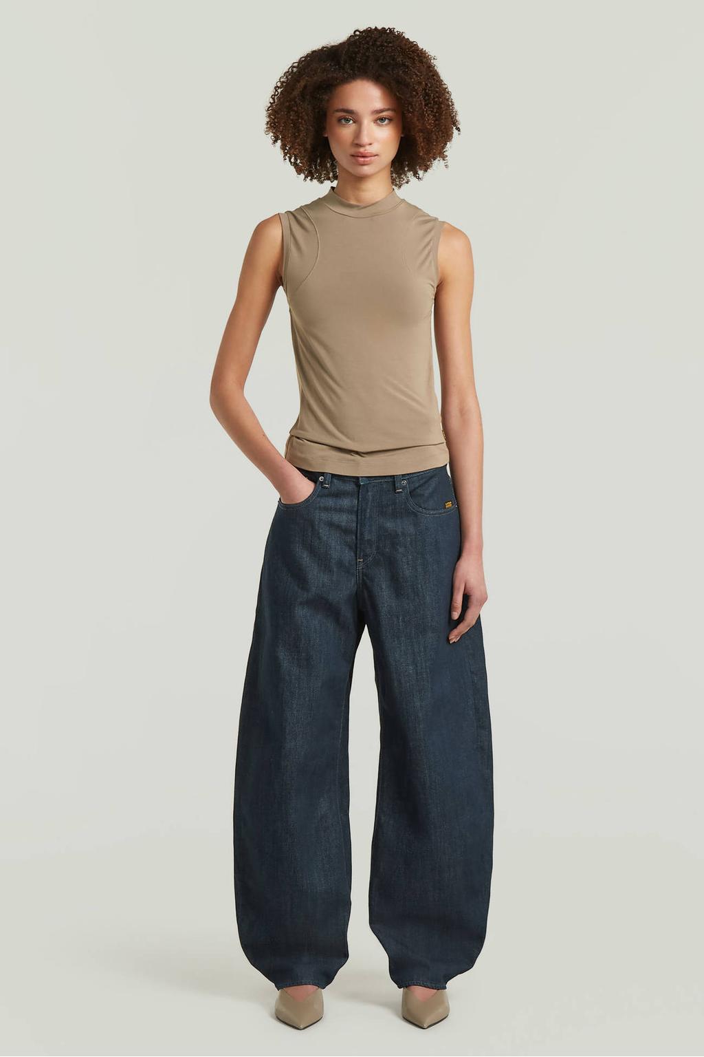 Dark blue denim dames G-STAR high waist barrel jeans van denim met rits- en knoopsluiting en effen