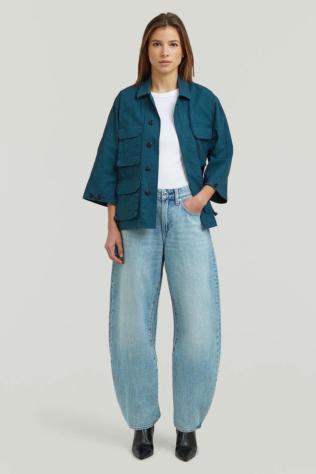 Light blue denim dames G-STAR barrel jeans van denim met high waist, rits- en knoopsluiting en effen