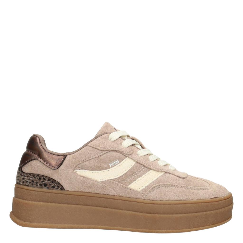Beige dames POSH by Poelman Millie leren sneakers - van suède met veters