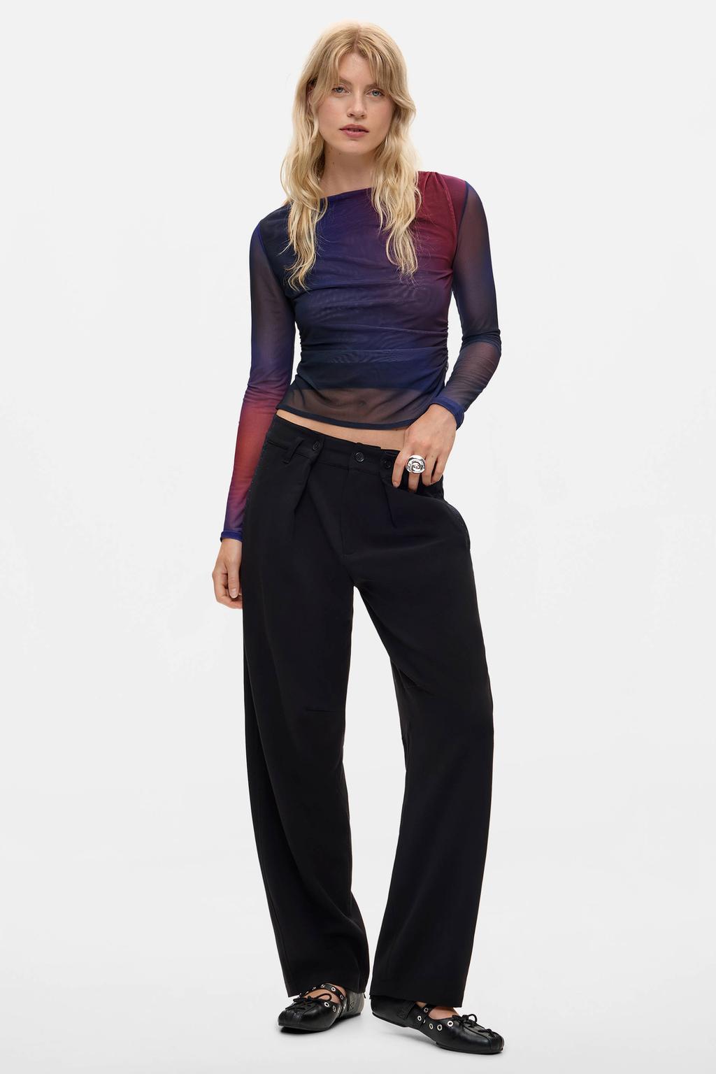 Multikleurige dames Desigual top meerkleurig van polyester met lange mouwen en ronde hals