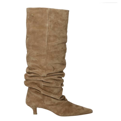 Babouche Maddy-2 suède laarzen met kitten heel- lichtbruin