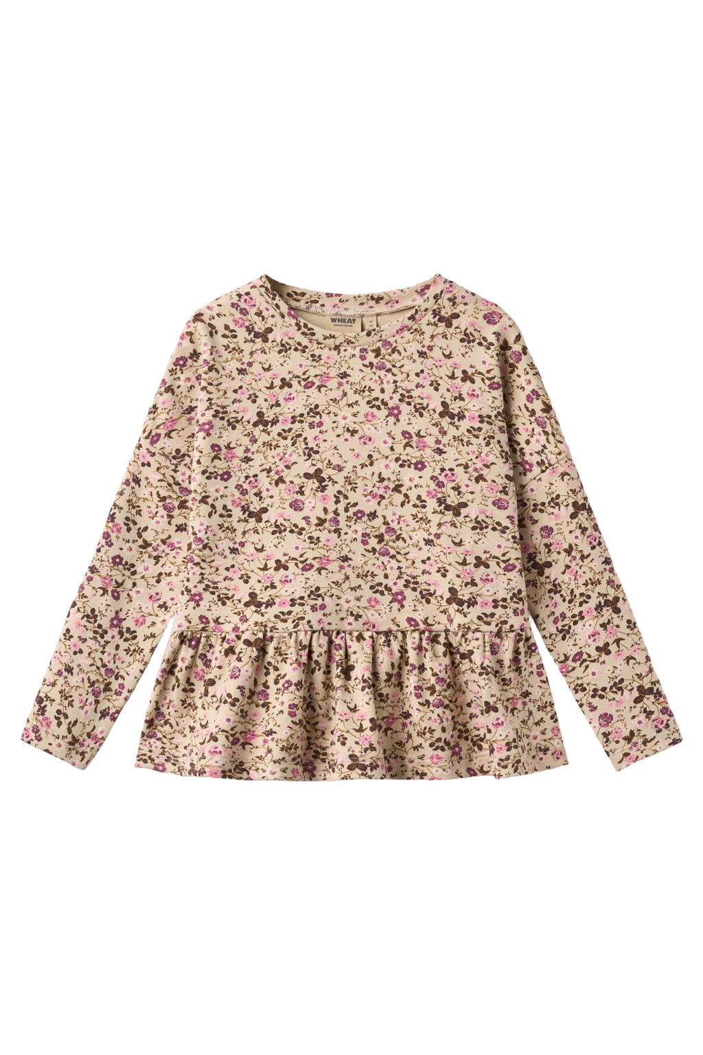 Wheat A-lijn gebloemde longsleeve met peplum en plooien - beige/roze/paars