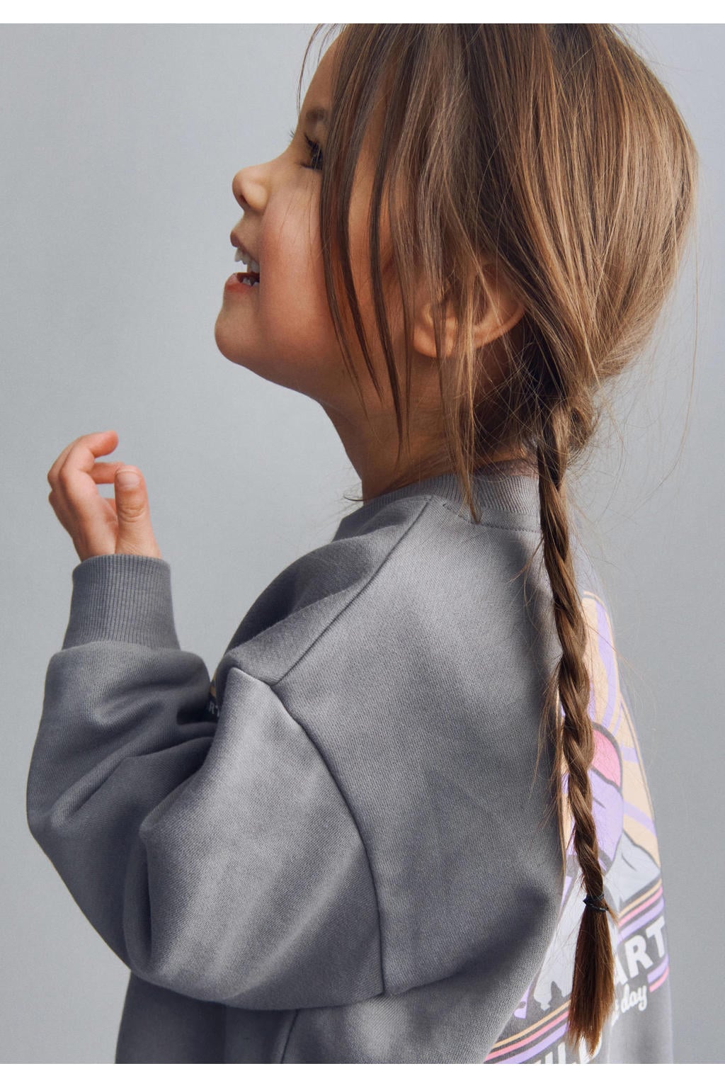 Grijze meisjes Wheat sweater met backprint, lange mouwen, ronde hals en geribde boorden