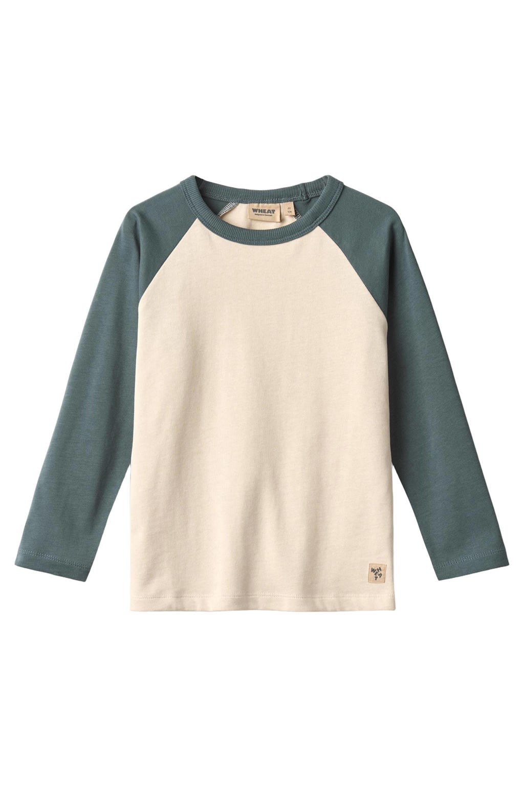 Donkergroen en beige jongens Wheat longsleeve van katoen met meerkleurige print, lange mouwen en ronde hals