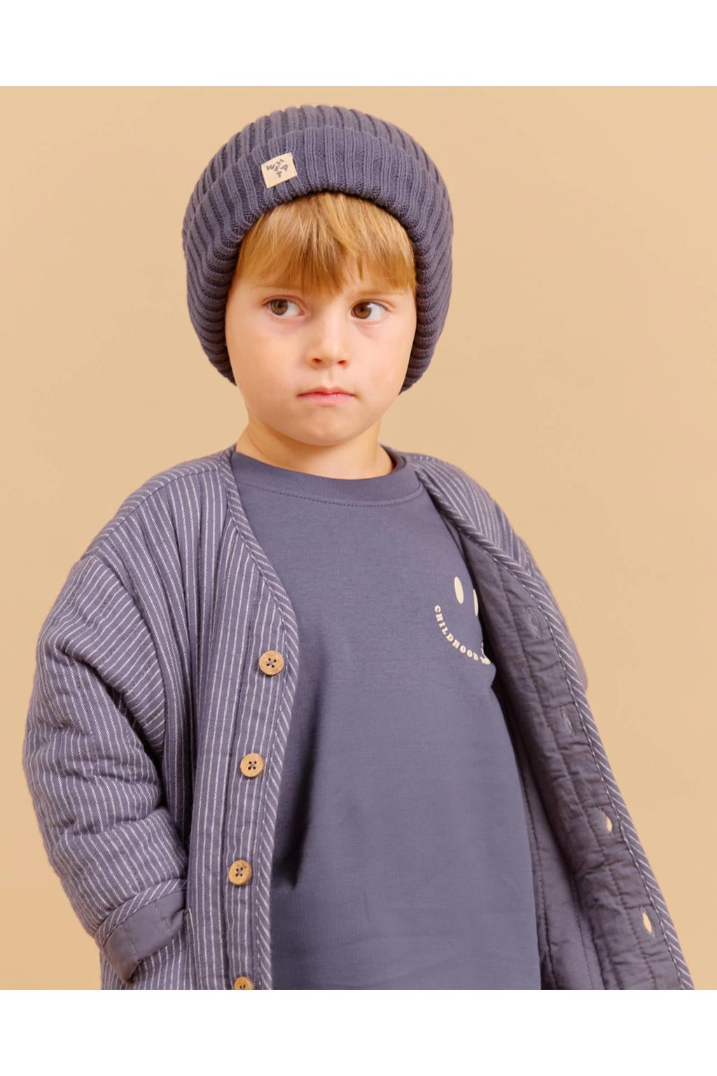 Antraciete jongens Wheat oversized longsleeve van katoen met printopdruk, lange mouwen en ronde hals