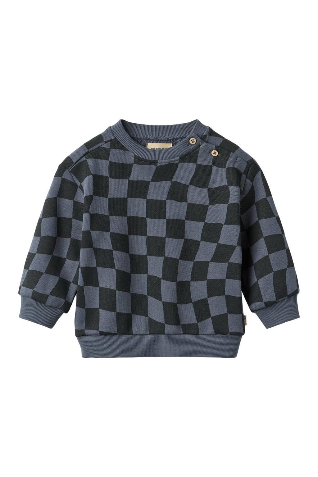 Antraciet en zwarte jongens Wheat geruite sweater van katoen met lange mouwen, ronde hals en knoopsluiting