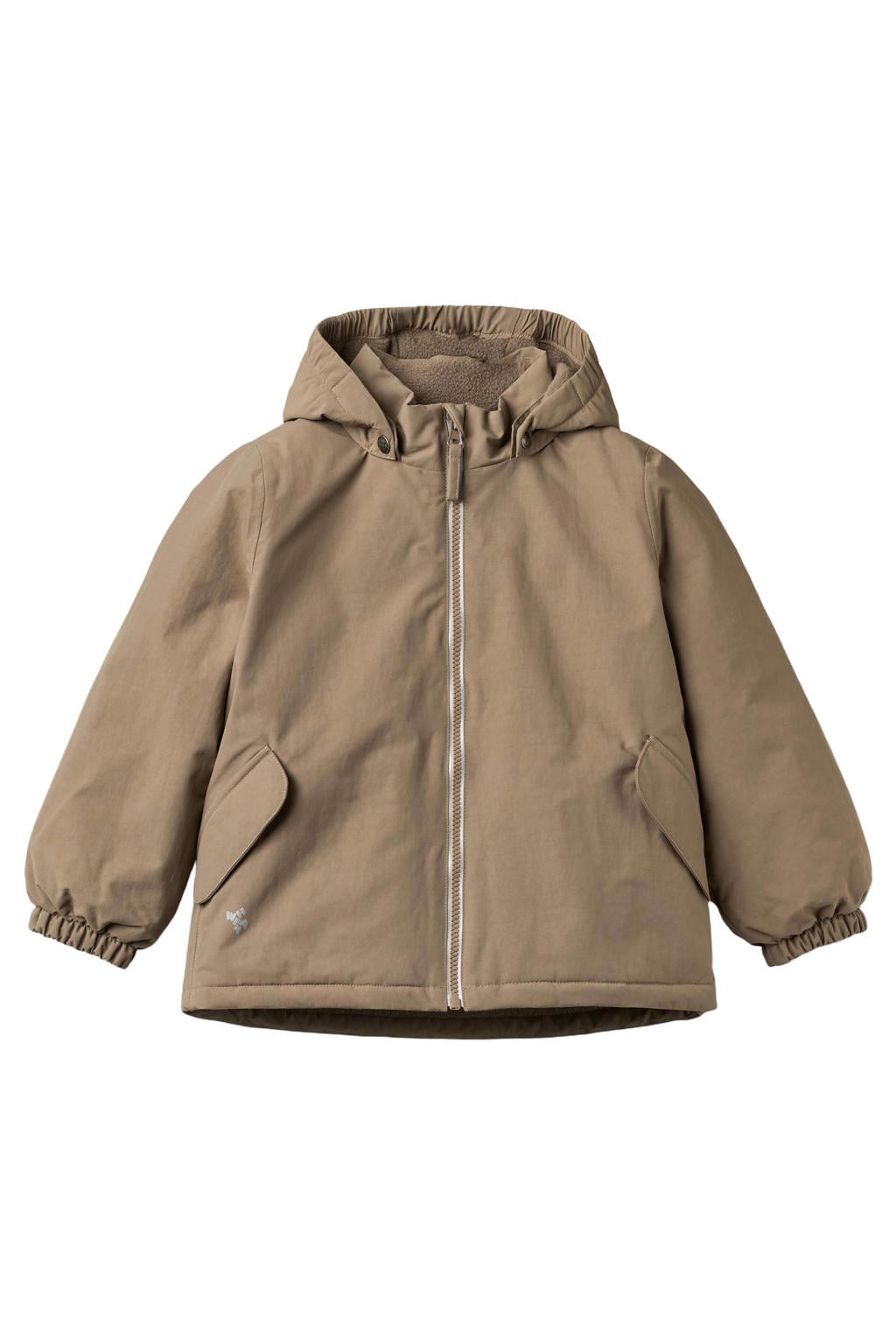 Bruine jongens en meisjes Wheat winterjas van nylon met effen, lange mouwen, capuchon en ritssluiting