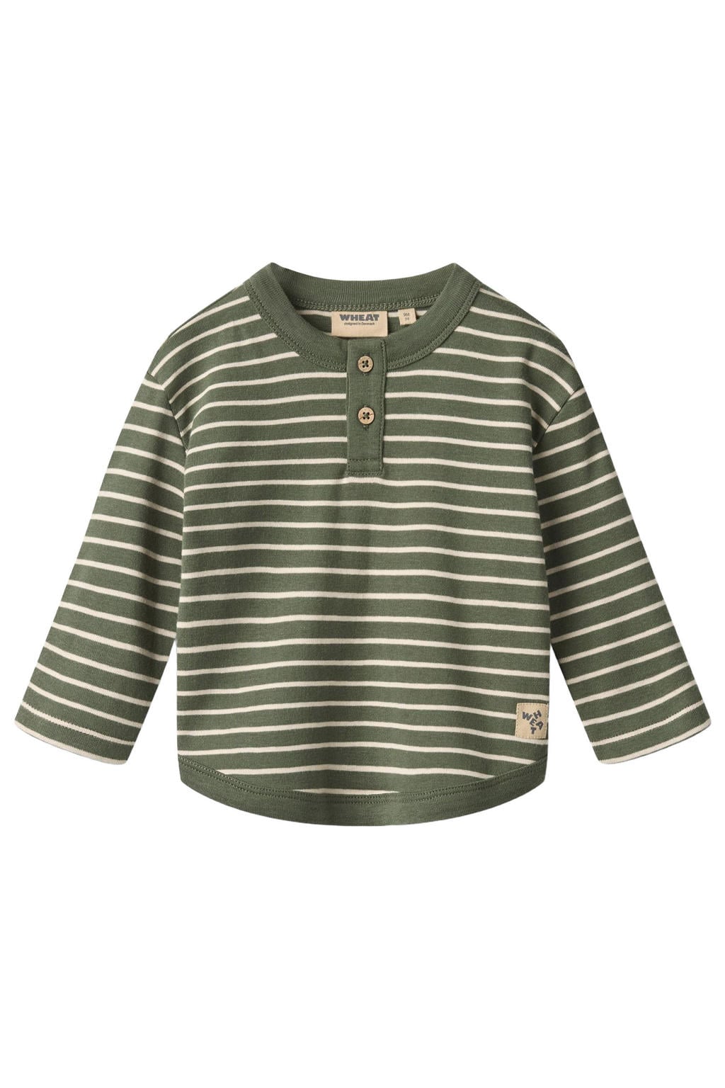 Groene jongens Wheat rechtvallende gestreepte longsleeve offwhite van katoen met lange mouwen, ronde hals en knoopsluiting