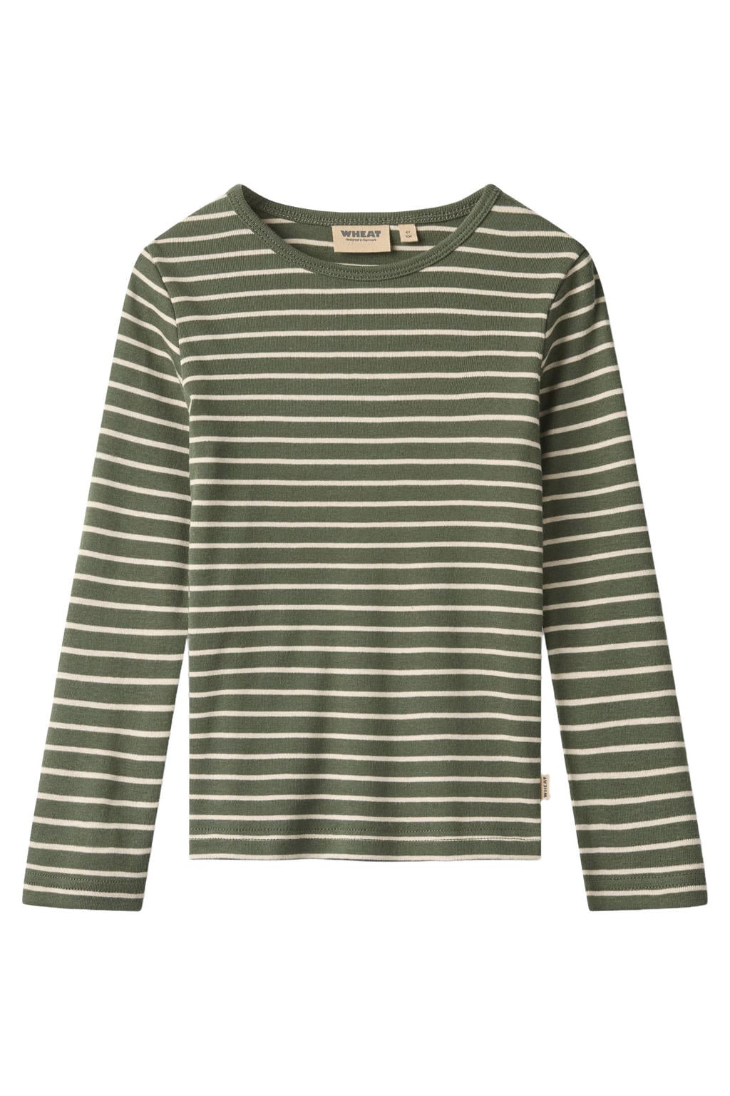 Groen en witte jongens Wheat rechtvallende gestreepte longsleeve van katoen met lange mouwen en ronde hals