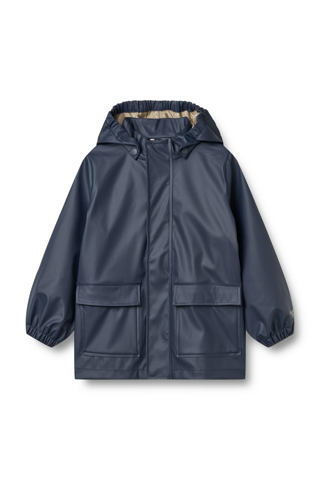 Donkerblauwe jongens Wheat softshelljas van polyester met effen, lange mouwen, capuchon en rits- en drukknoopsluiting