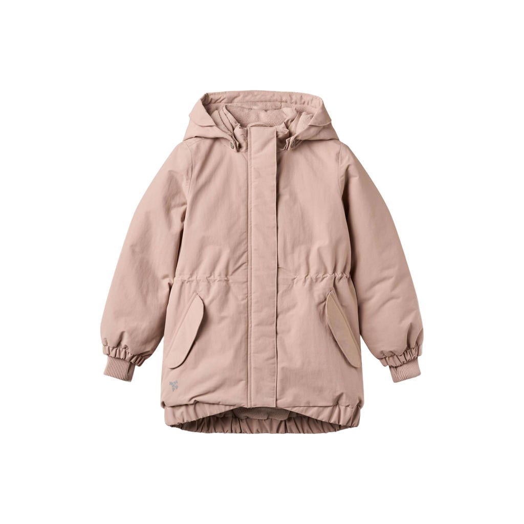 Roze meisjes Wheat winterparka van nylon met effen, lange mouwen, capuchon, rits- en drukknoopsluiting en elastische boord