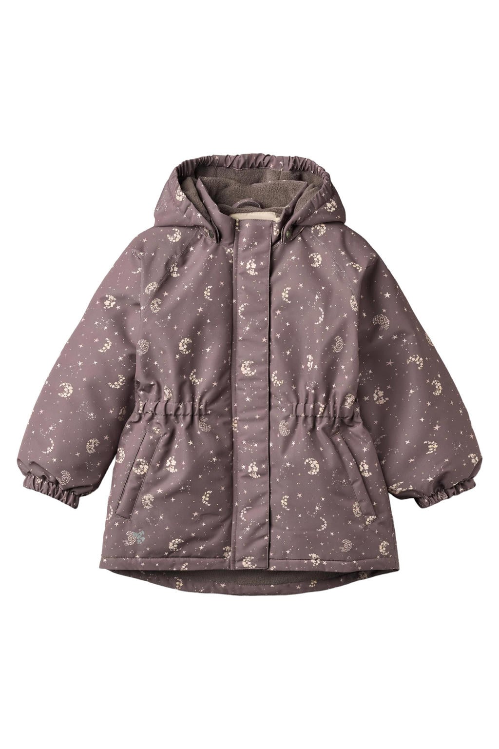 Paarse meisjes Wheat winterjas van polyester met lange mouwen, capuchon, rits- en drukknoopsluiting en elastische boord