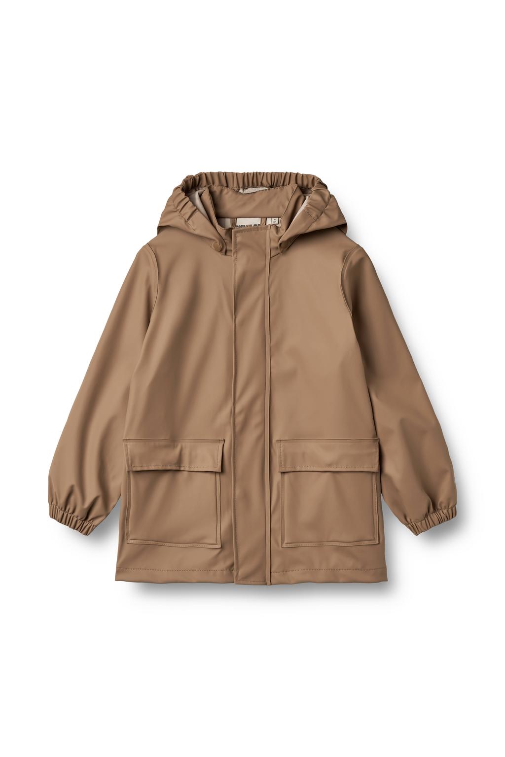 Bruine jongens Wheat softshell jas van polyester met effen, lange mouwen, capuchon en rits- en drukknoopsluiting