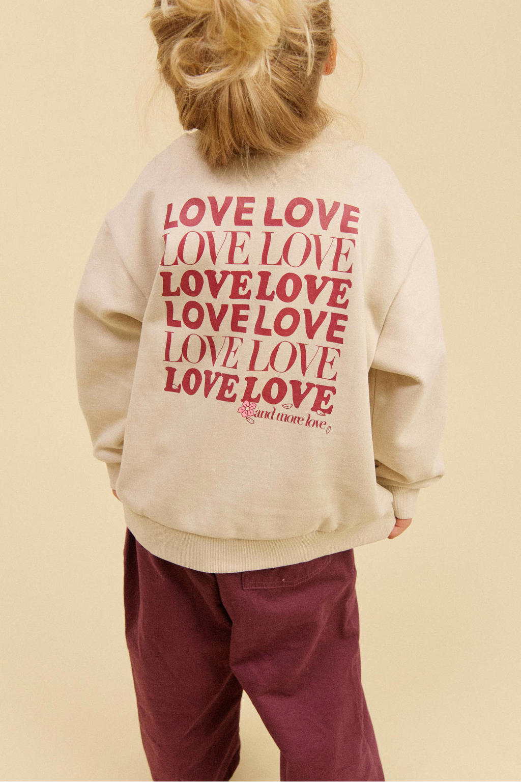 Wheat rechtvallende sweater met backprint - ecru/roze