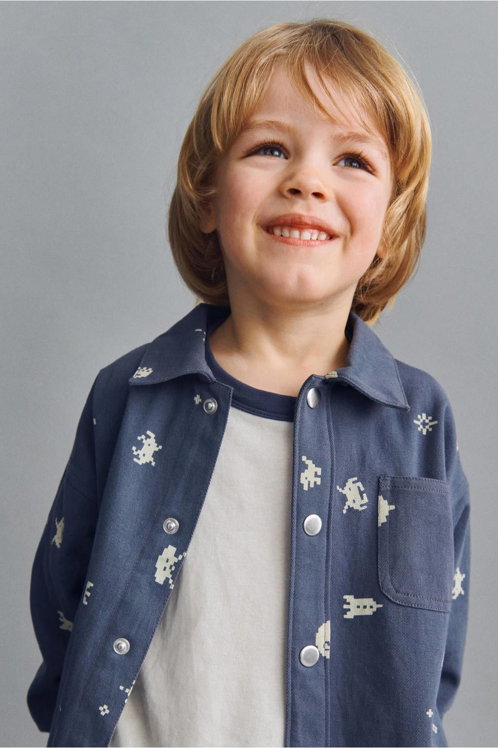 Ecru jongens Wheat rechtvallende longsleeve van katoen met printopdruk, lange mouwen en ronde hals