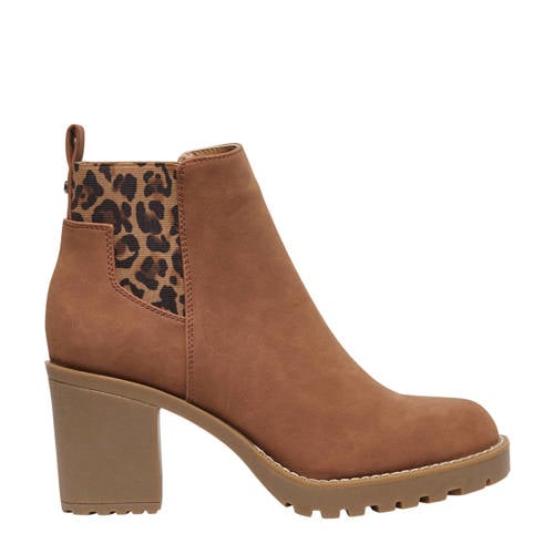 ONLY Onlbarbara Noos chelsea boots met blokhak cognac/panter