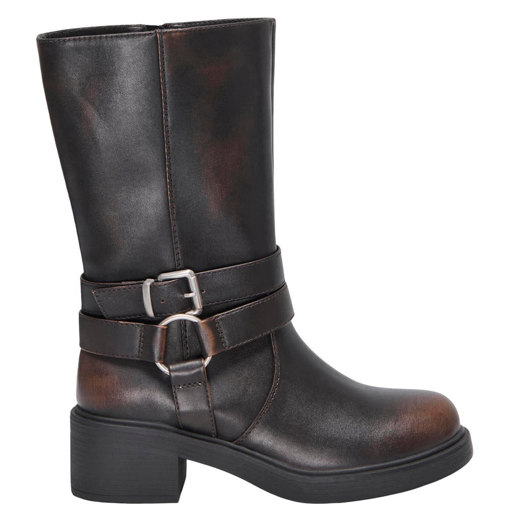 Bruine dames ONLY ONLBlossom imitatieleren bikerboots - met ritssluiting