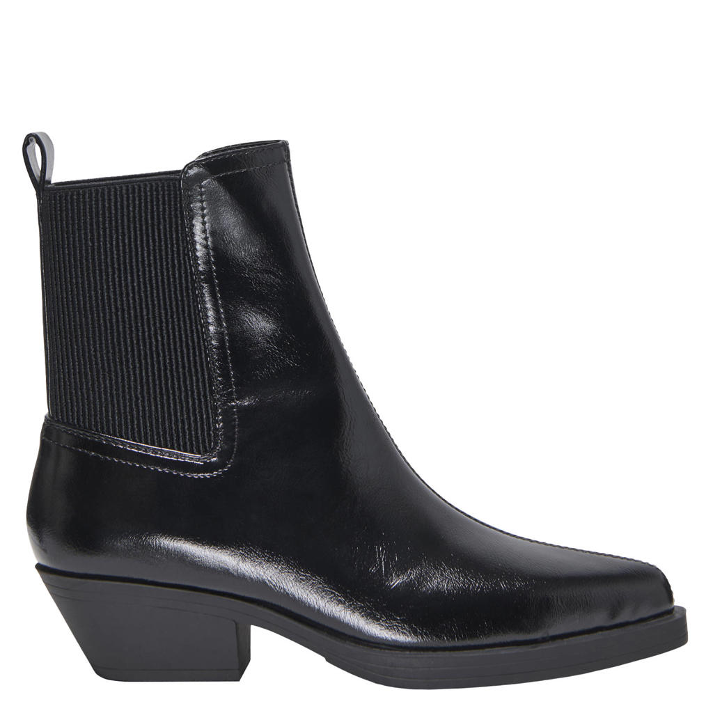Zwarte dames ONLY Onlbronco-9 western lakleren chelsea boots - met elastische inzet