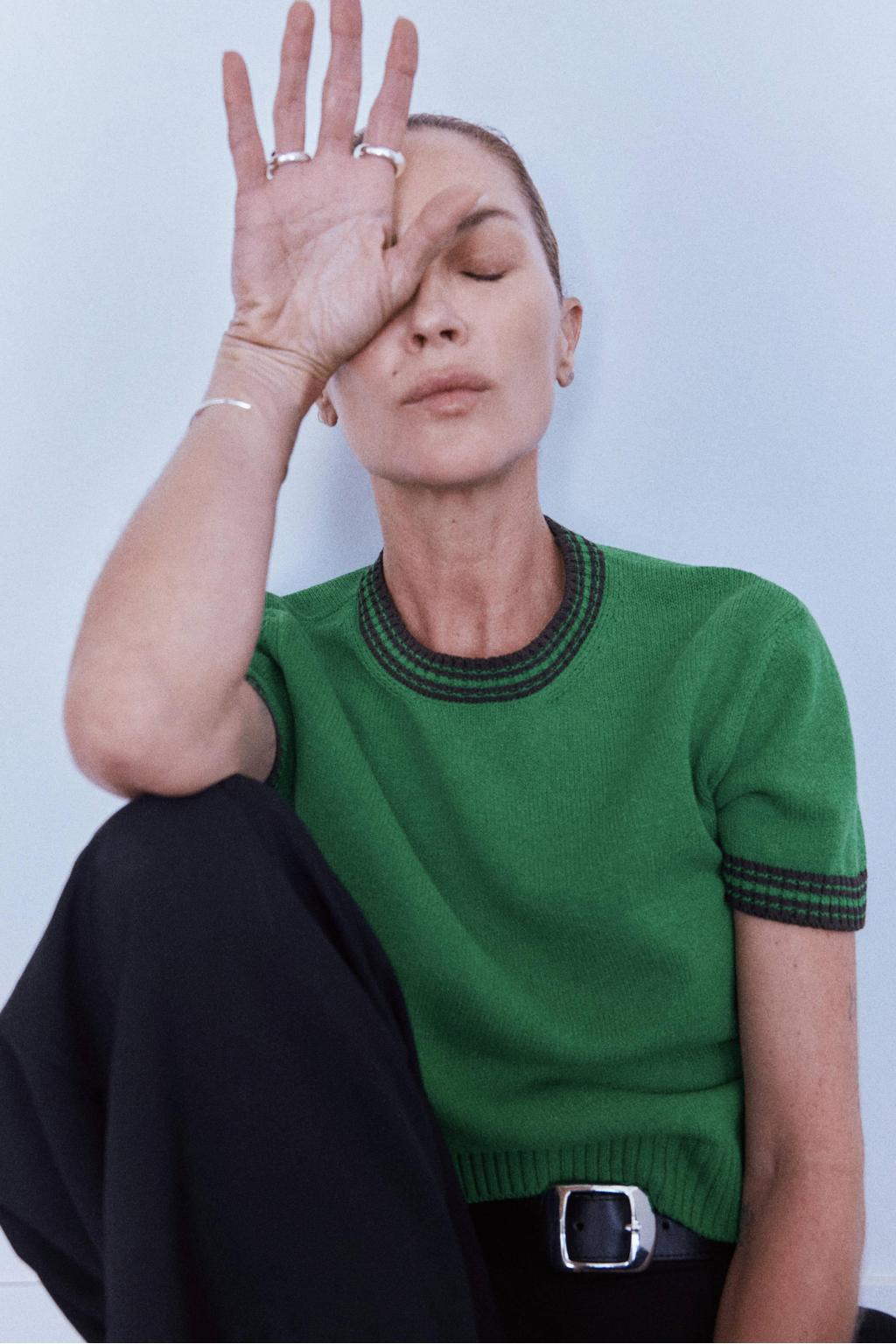 Groen en bruine dames Mango gebreide trui van polyester met effen, lange mouwen en ronde hals