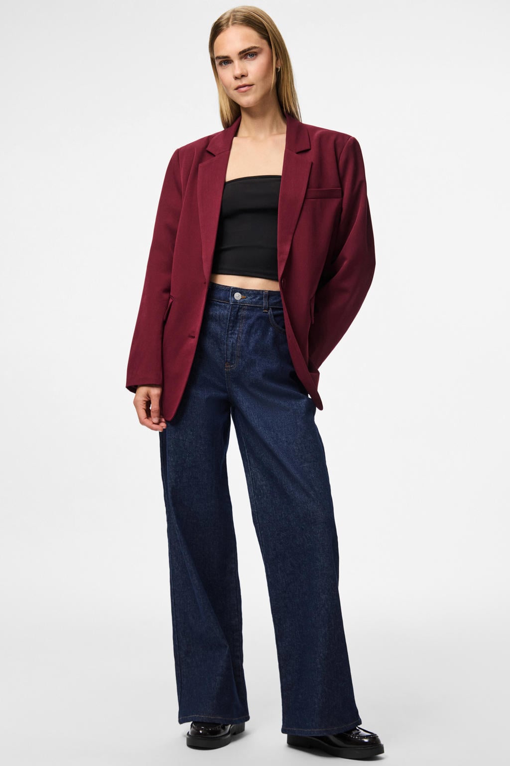 PIECES oversized blazer - donkerrood