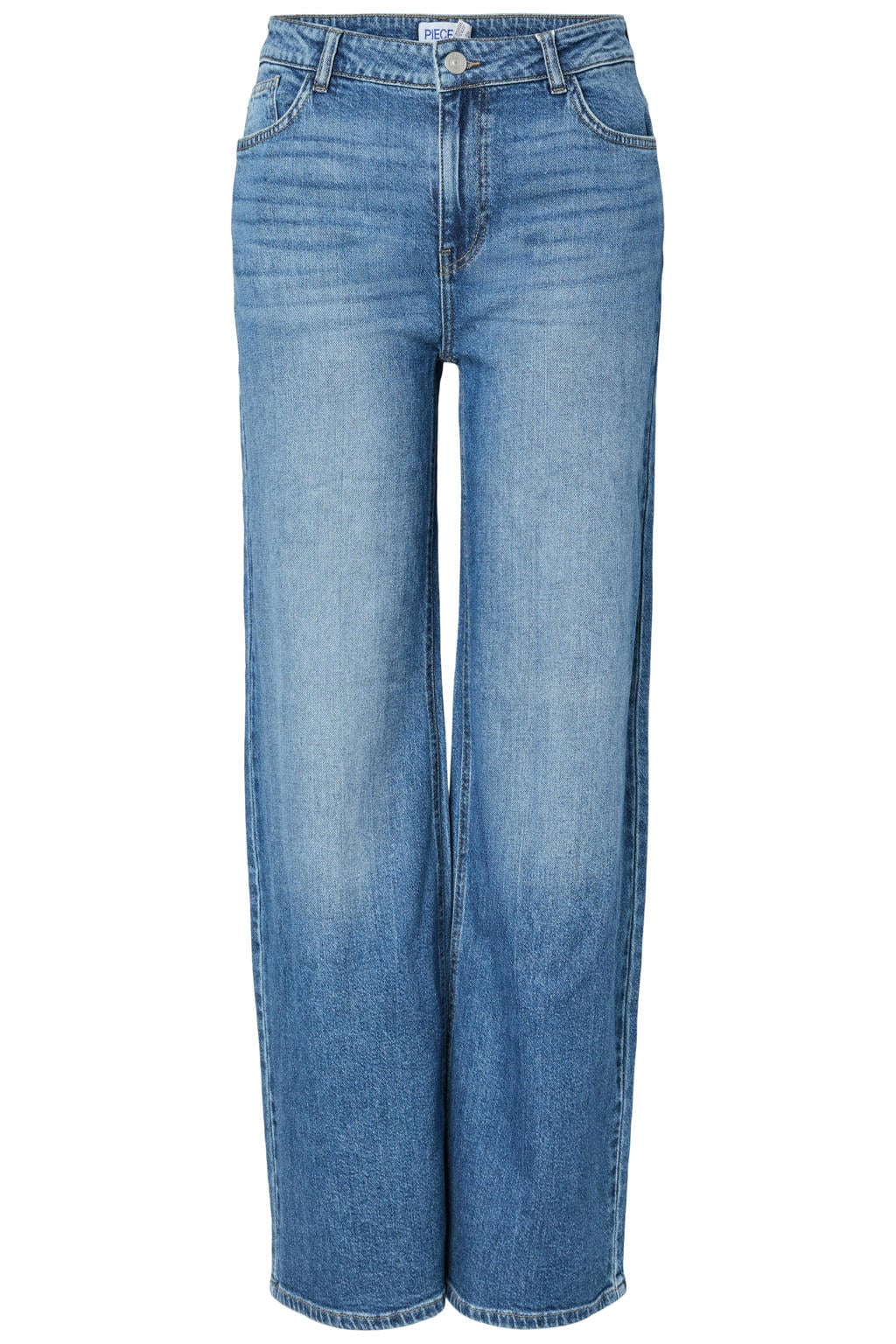 Medium blue denim dames PIECES Pcsilke Mw Wide Jeans Mb Noos wide leg jeans van denim met high waist en effen