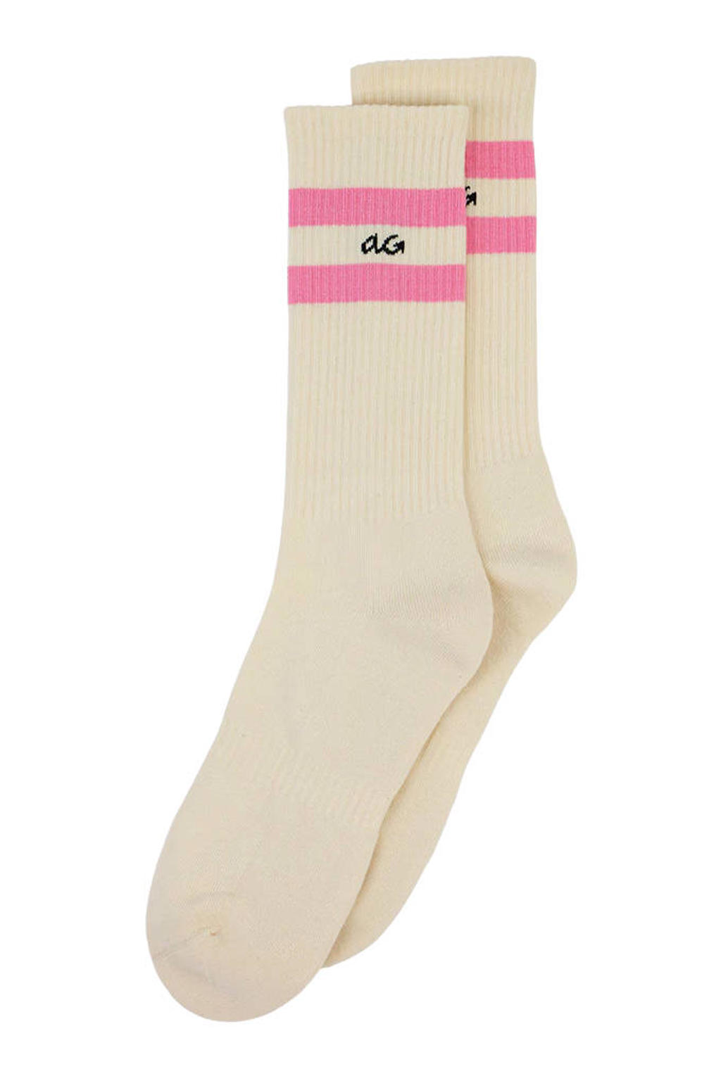 Alfredo Gonzales sokken Athletic Stripes ecru/roze