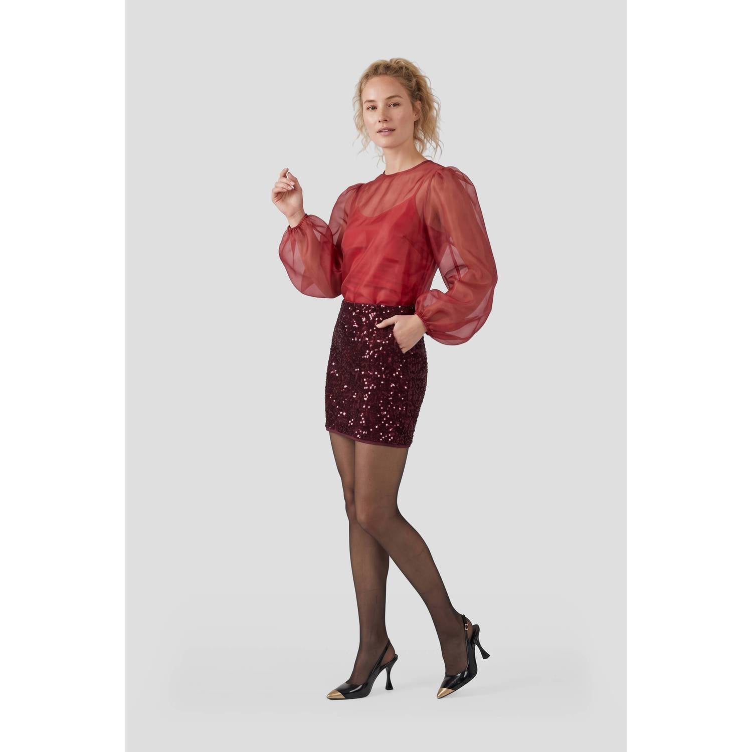 Anytime mini rok met pailletten rood
