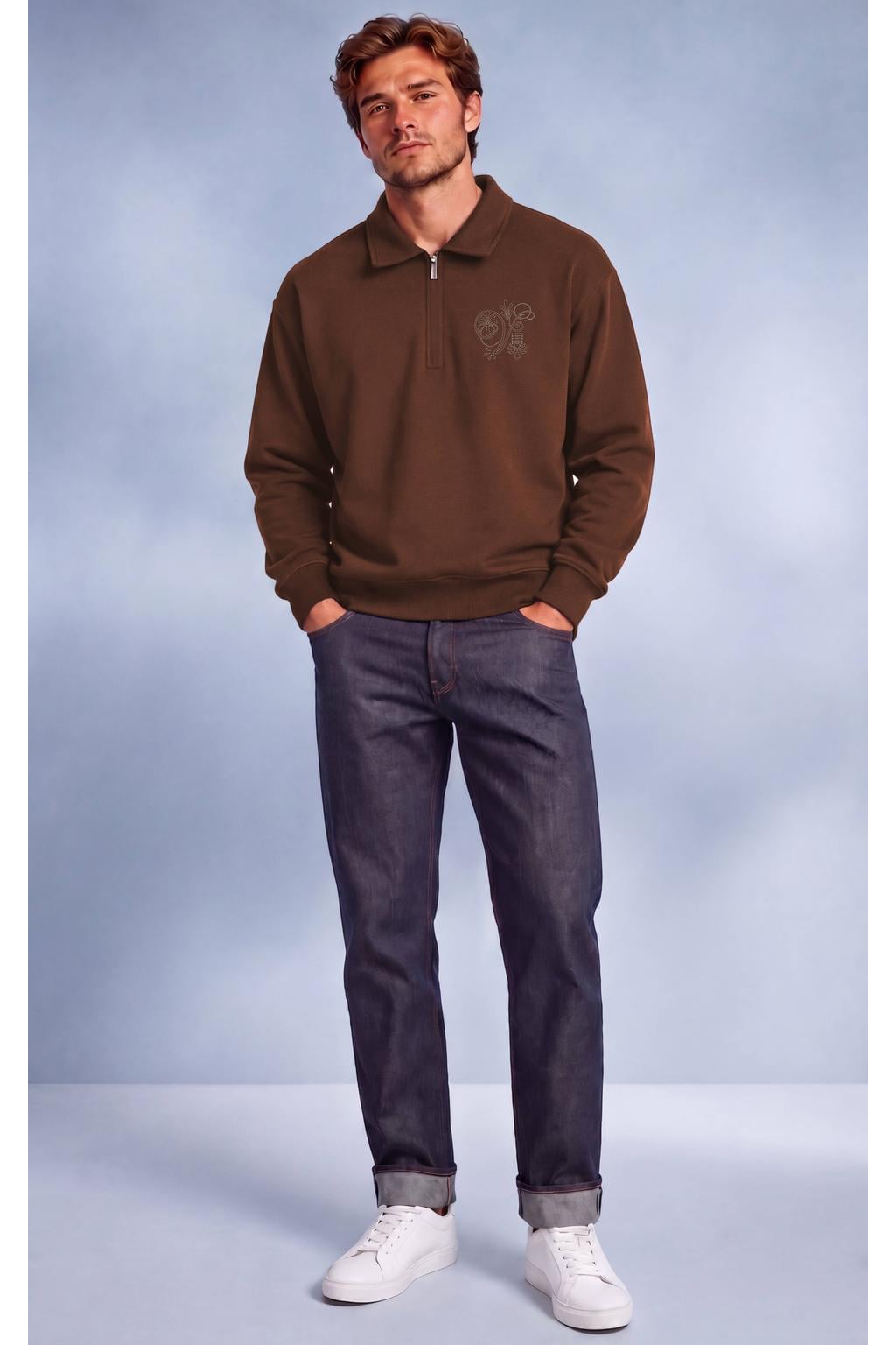 Vänner boxy sweater met backprint - bruin