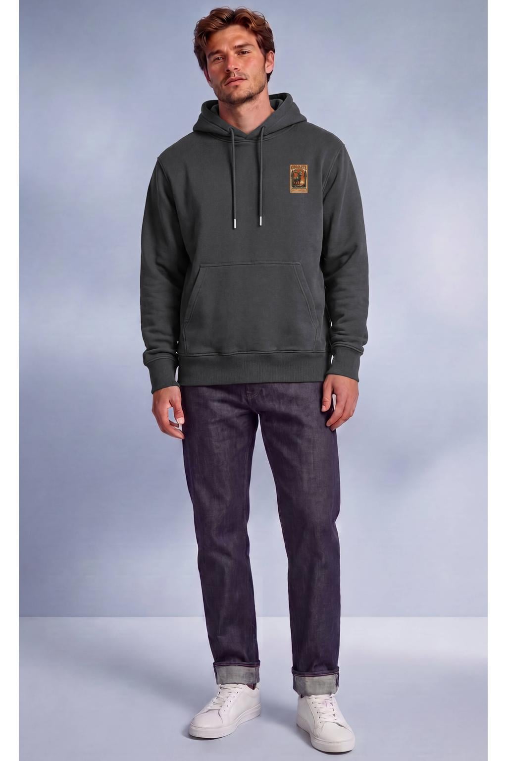 Vänner boxy hoodie met backprint - dark grey
