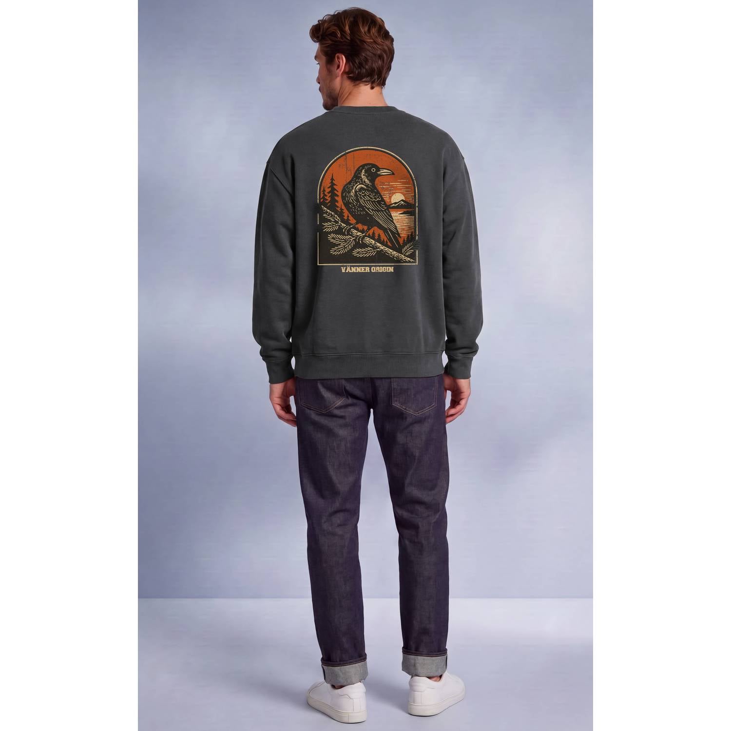 Vänner boxy sweater met backprint dark grey