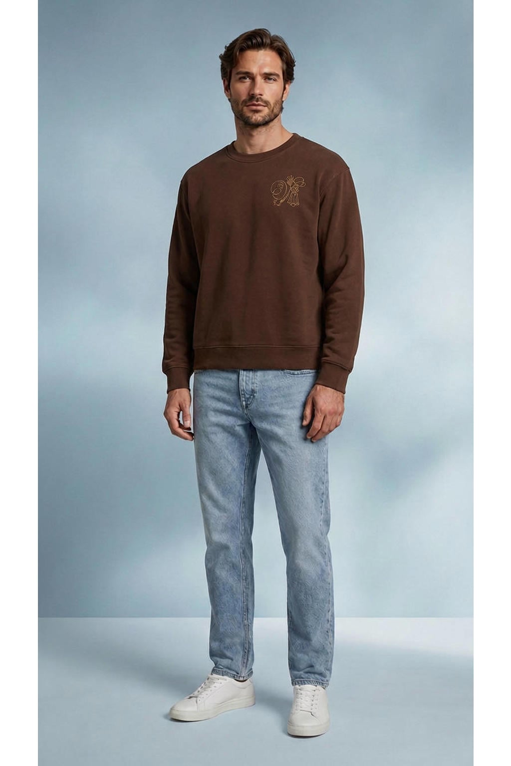 Vänner boxy sweater met borduursels en backprint - chocolate fountain