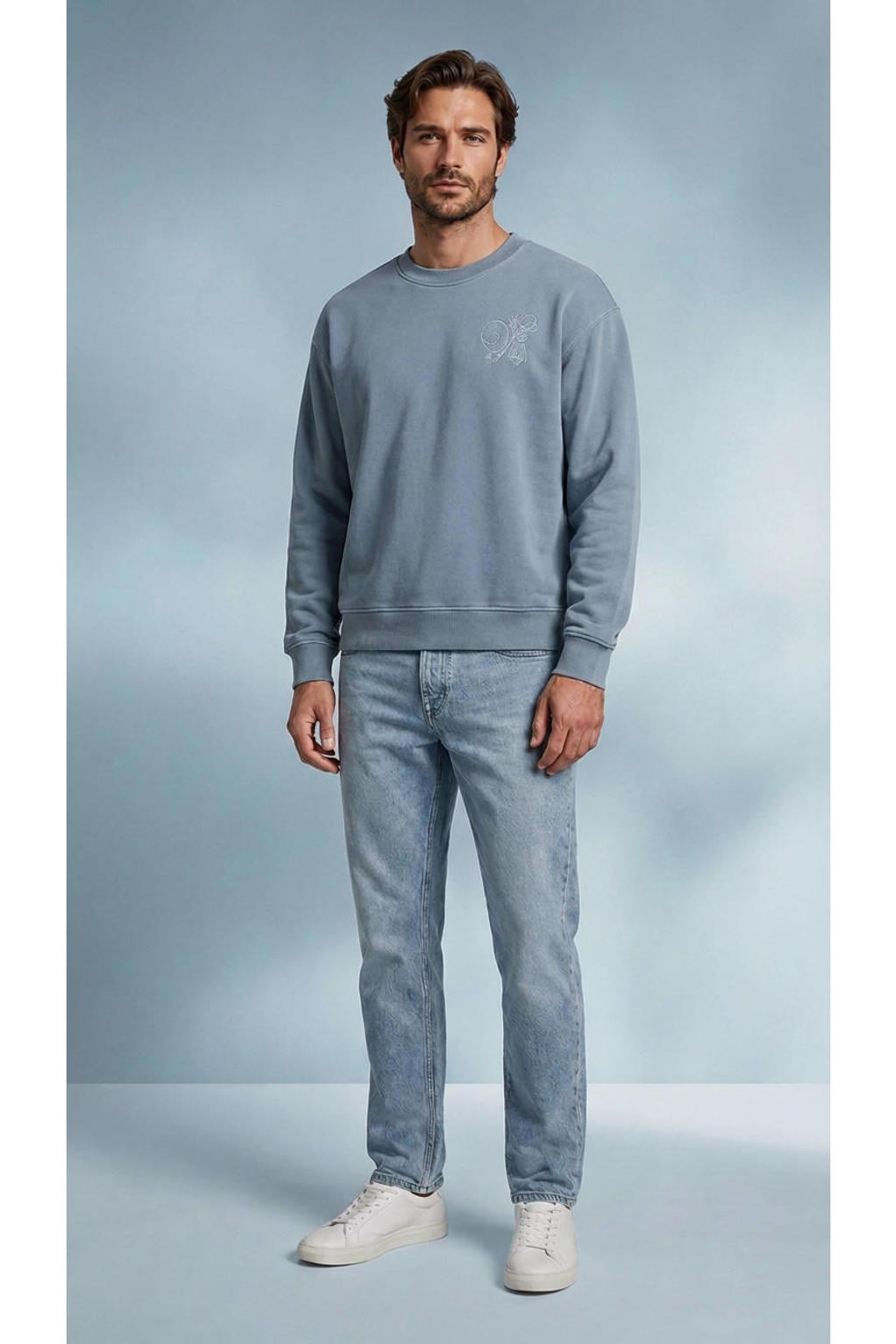 Vänner boxy sweater met borduursels en backprint - flint stone