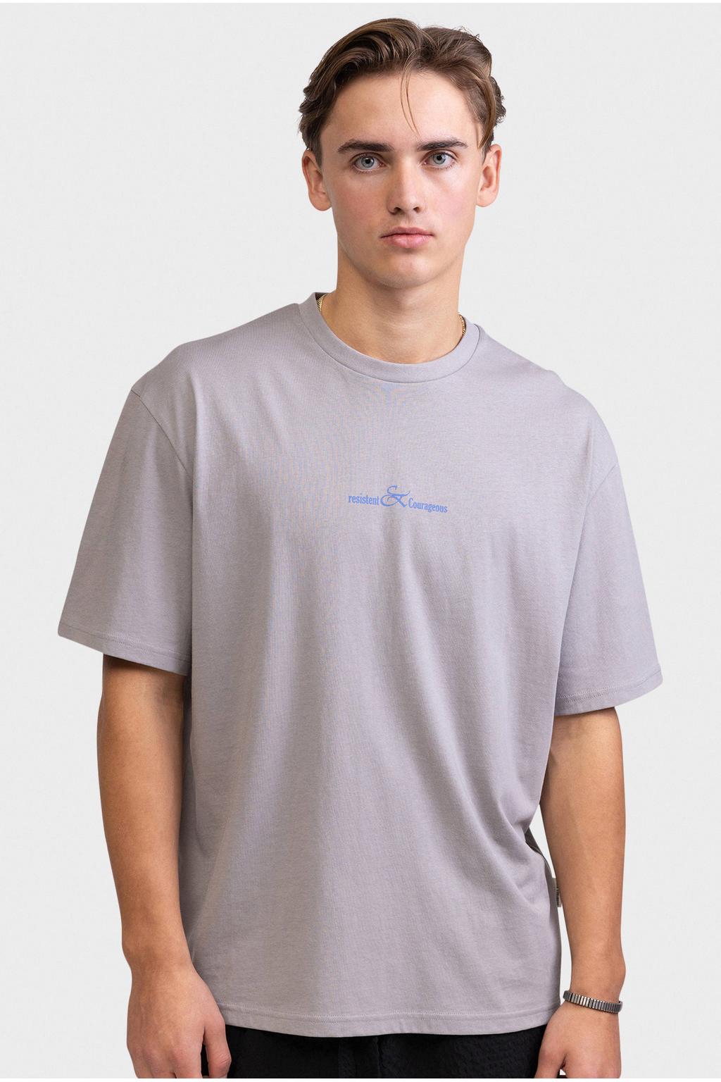 Grijze heren Redefined Rebel boxy T-shirt van katoen met backprint, korte mouwen en ronde hals