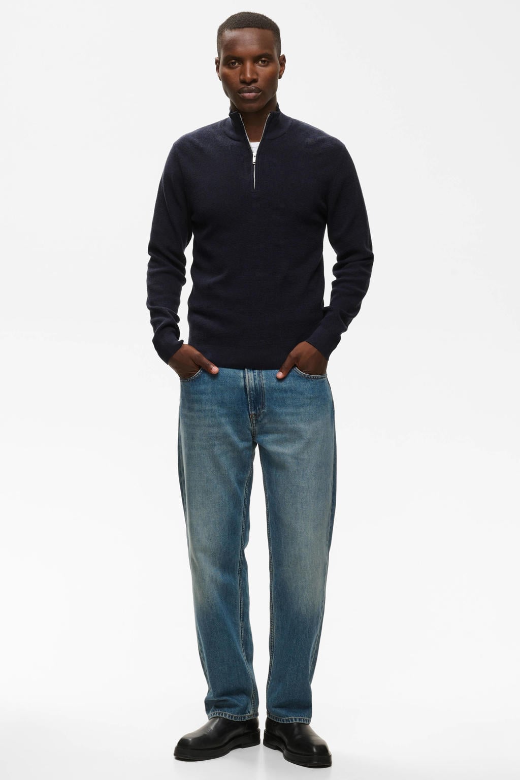Matinique regular fit gebreide trui - donkerblauw