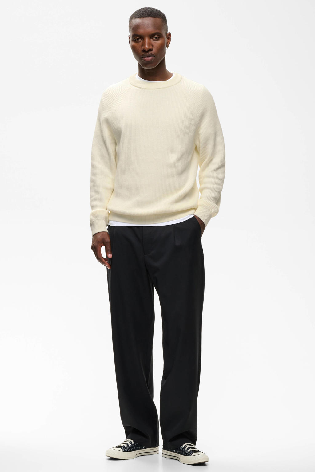 Matinique katoenen regular fit gebreide trui - offwhite
