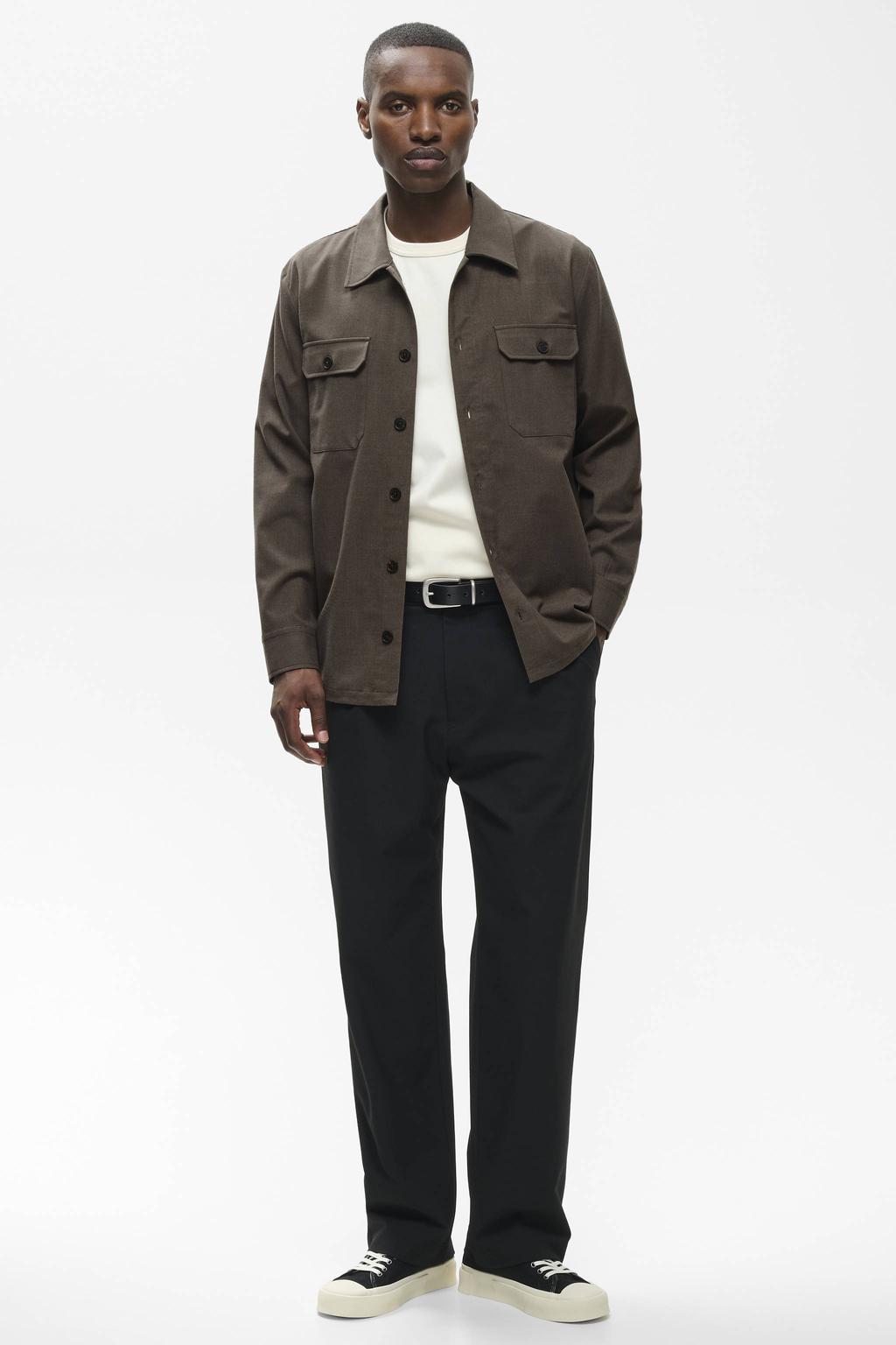 Donkerblauwe heren Matinique regular fit overshirt van polyester met effen, lange mouwen en klassieke kraag