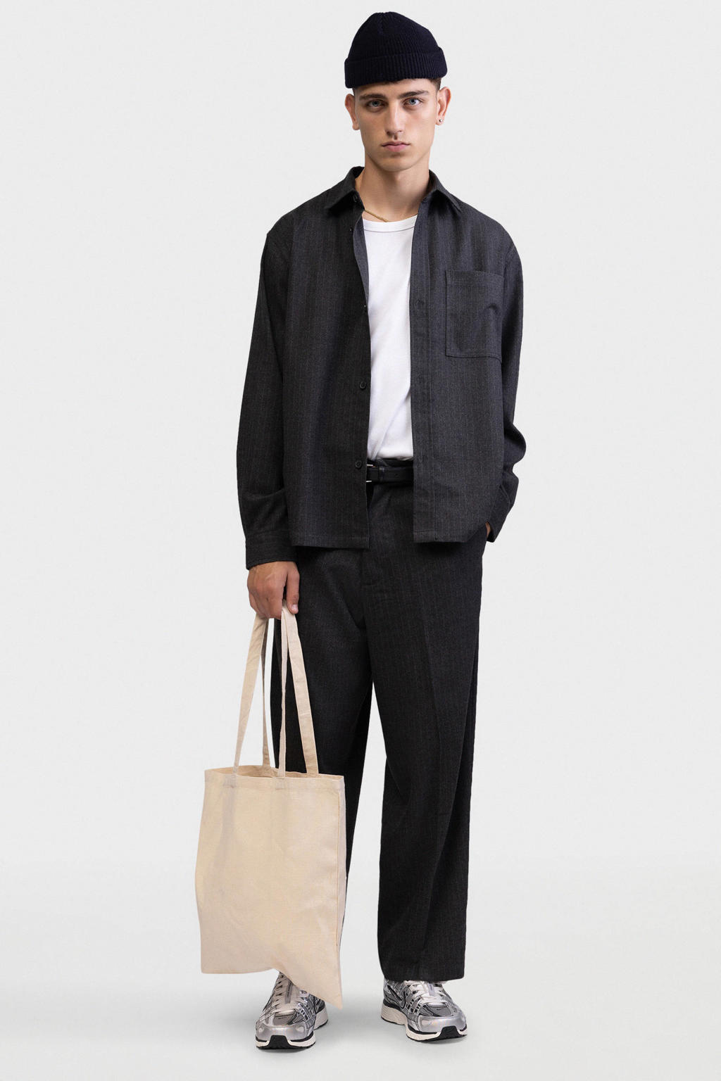 Redefined Rebel relaxed fit overhemd met krijtstreep - grijs