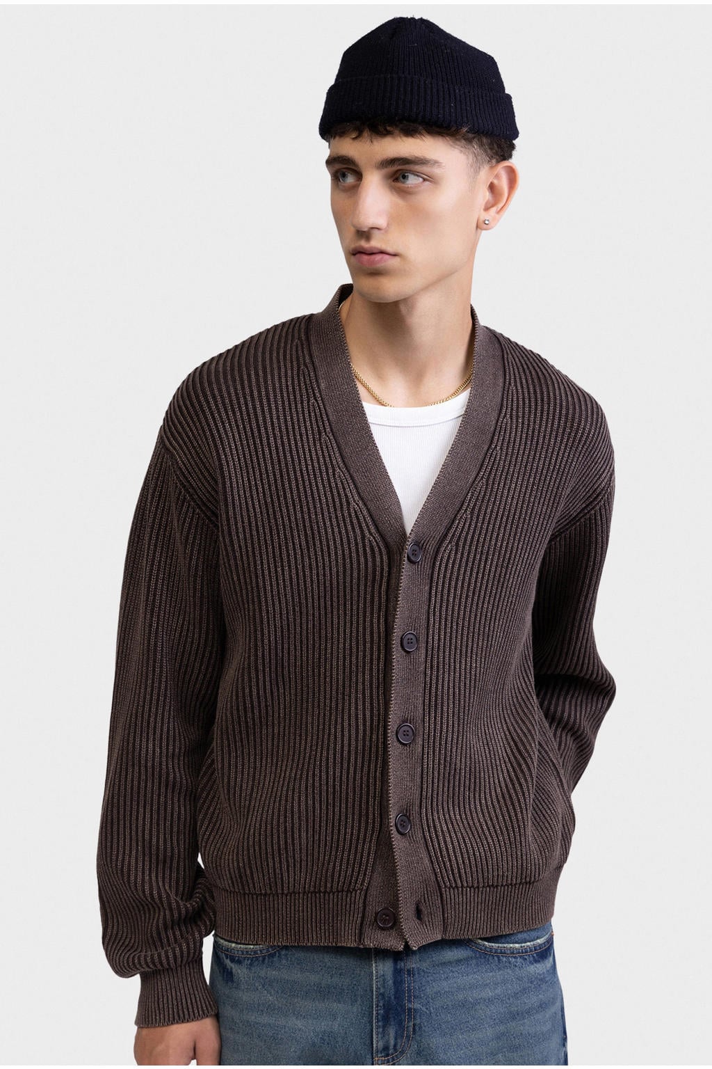 Redefined Rebel katoenen gebreide vest - bruin