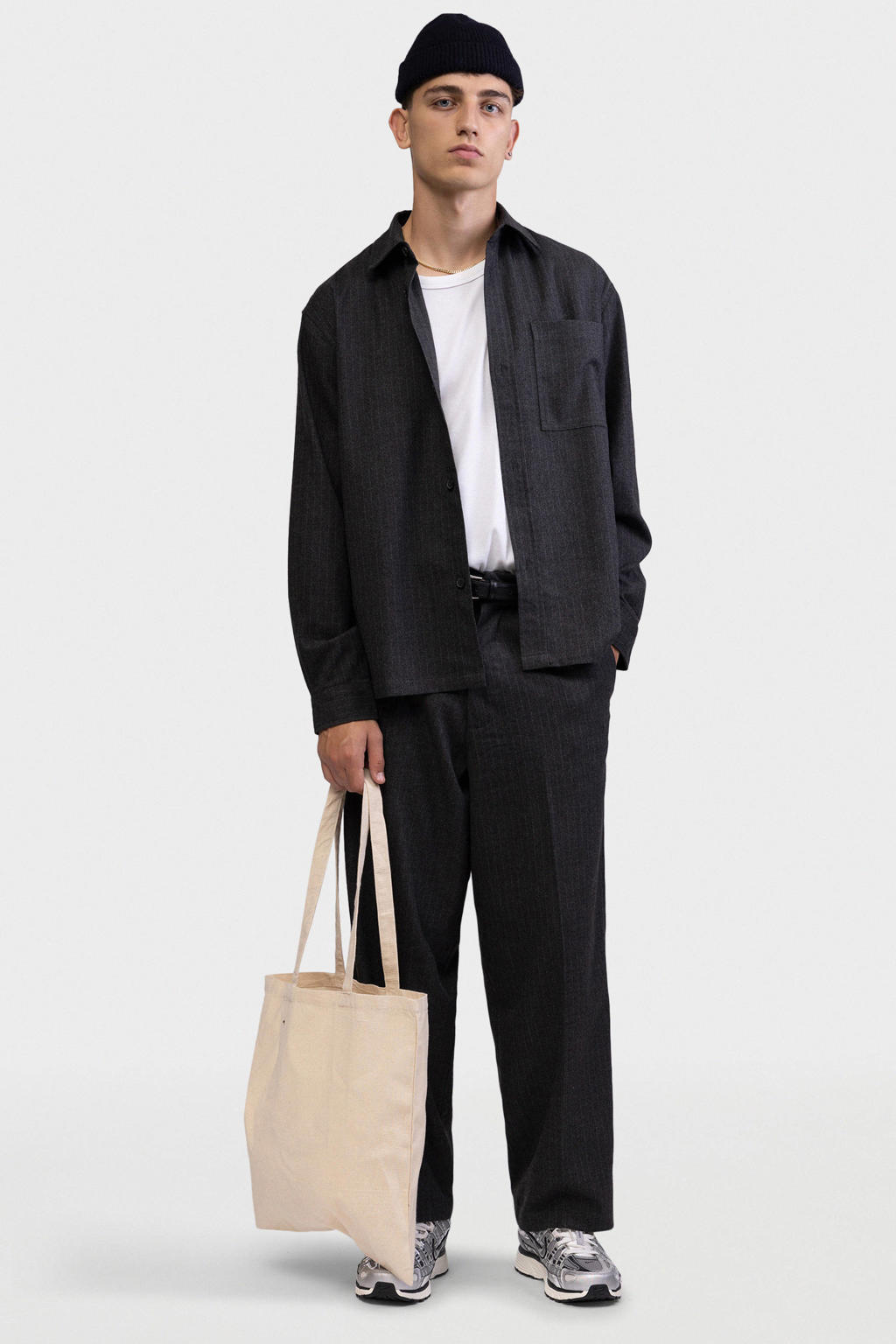 Redefined Rebel relaxed fit pantalon met krijtstreep - grijs