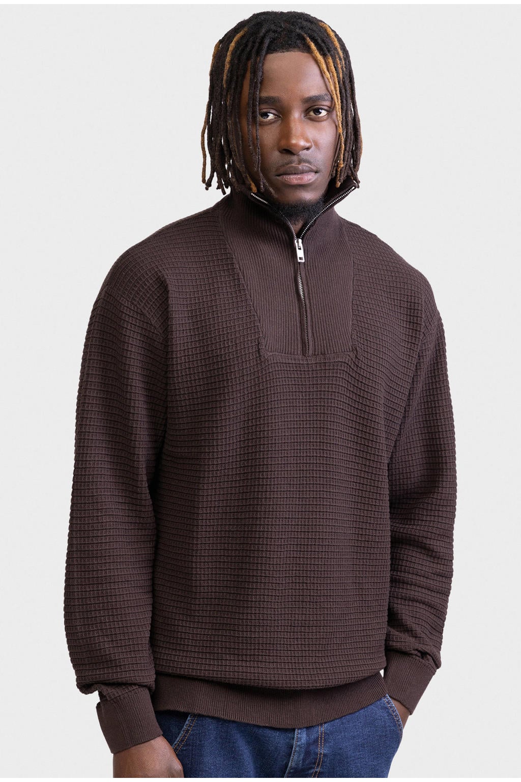 Redefined Rebel regular fit gebreide trui - donkerbruin