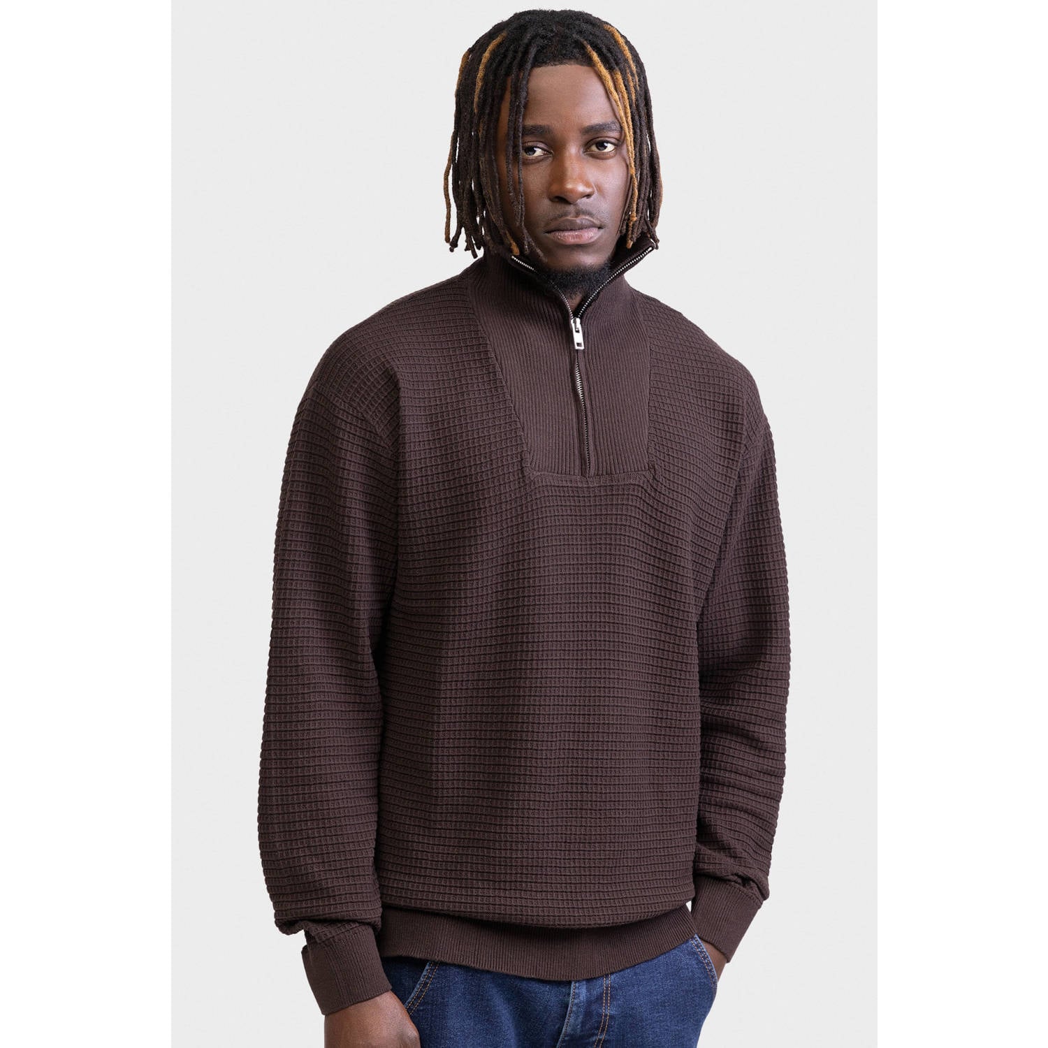 Redefined Rebel regular fit gebreide trui donkerbruin