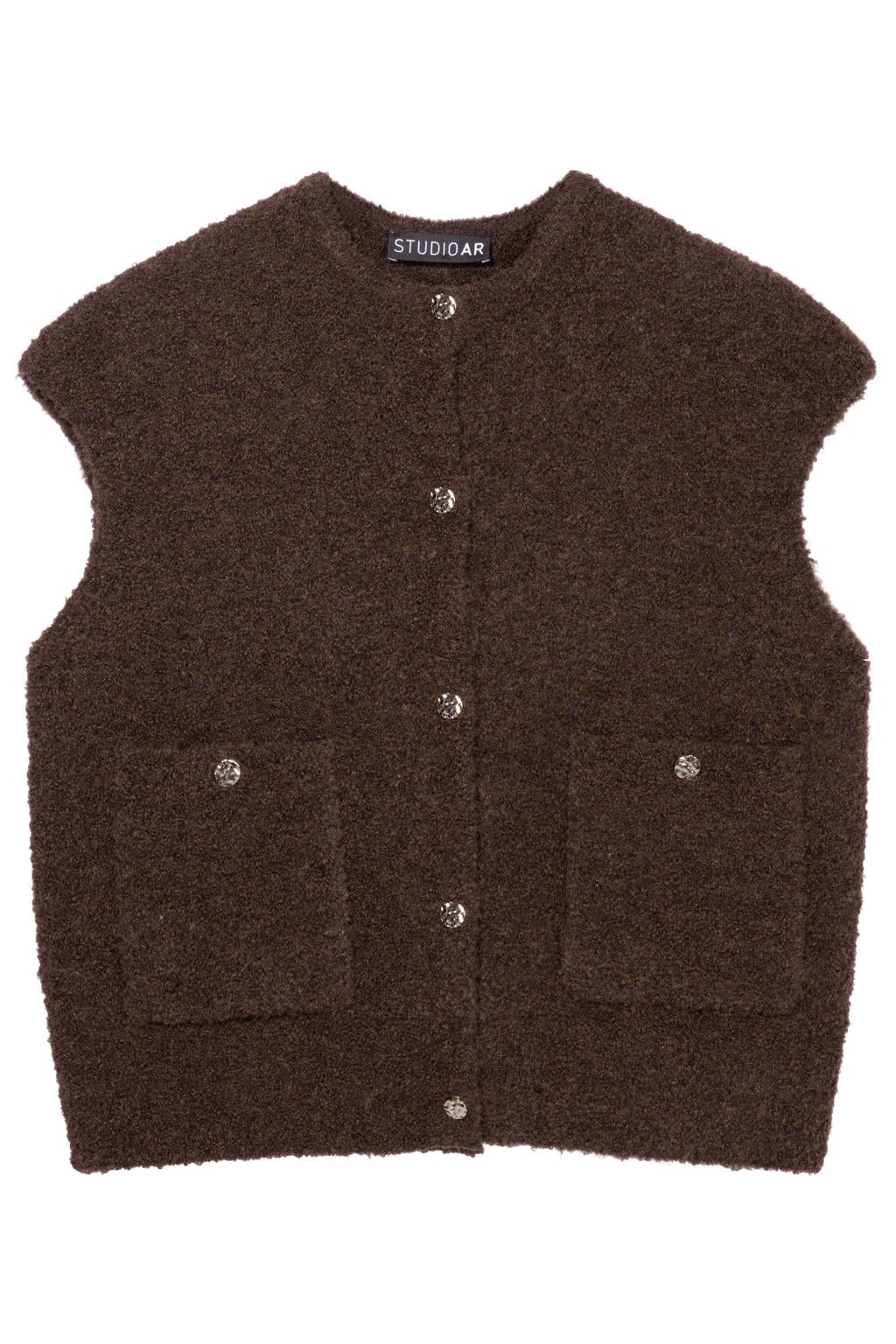 Donkerblauwe dames Studio AR by ARMA trui van polyester met effen, ronde hals en knoopsluiting