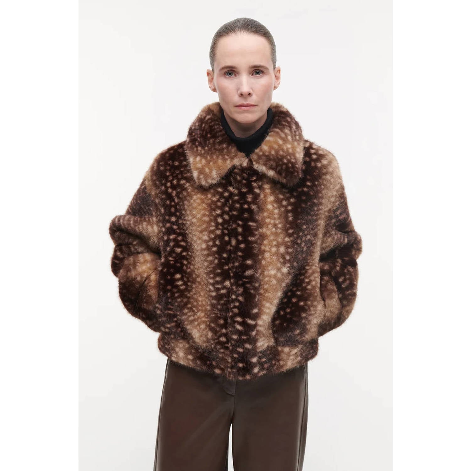 Studio AR by ARMA imitatiebont faux fur winterjas met dierenprint bruin