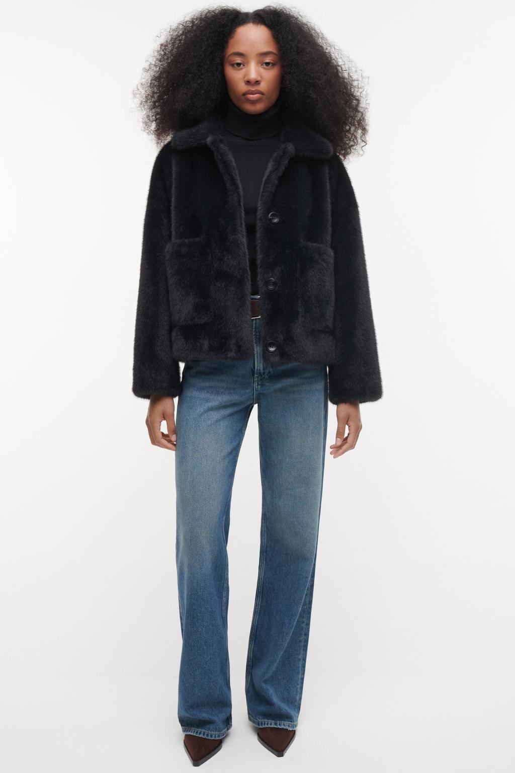 Zwarte dames Studio AR by ARMA imitatieleren winterjas van polyester met lange mouwen, klassieke kraag en reversible detail