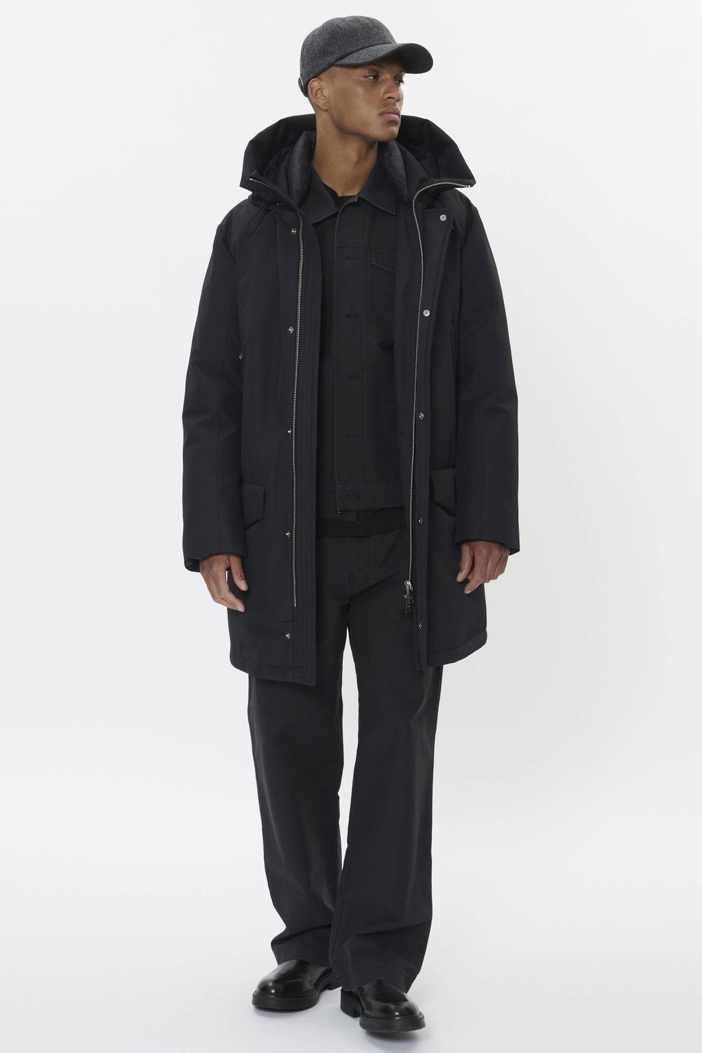 Zwarte heren Matinique parka van polyester met effen, lange mouwen, capuchon en 2-way rits met windvanger